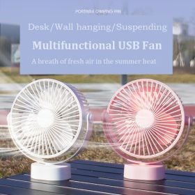 Low Noise Fan; New Wall-Mounted Hanging Multifunctional Fan With Nightlight Illumination Mode 360°All-Round Rotating Fan; Rechargeable USB Fan Multi-P (Color: Pink)